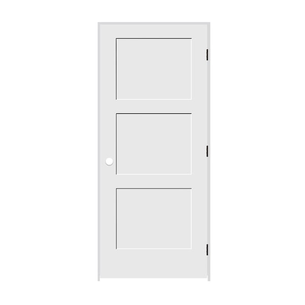 Codel Doors 36" x 84" x 1-3/8" Primed 3-Panel Equal Panel Interior Shaker 7-1/4" LH Prehung Door w/Mtt Blk Hngs 3070pri8433LH10B714 - main